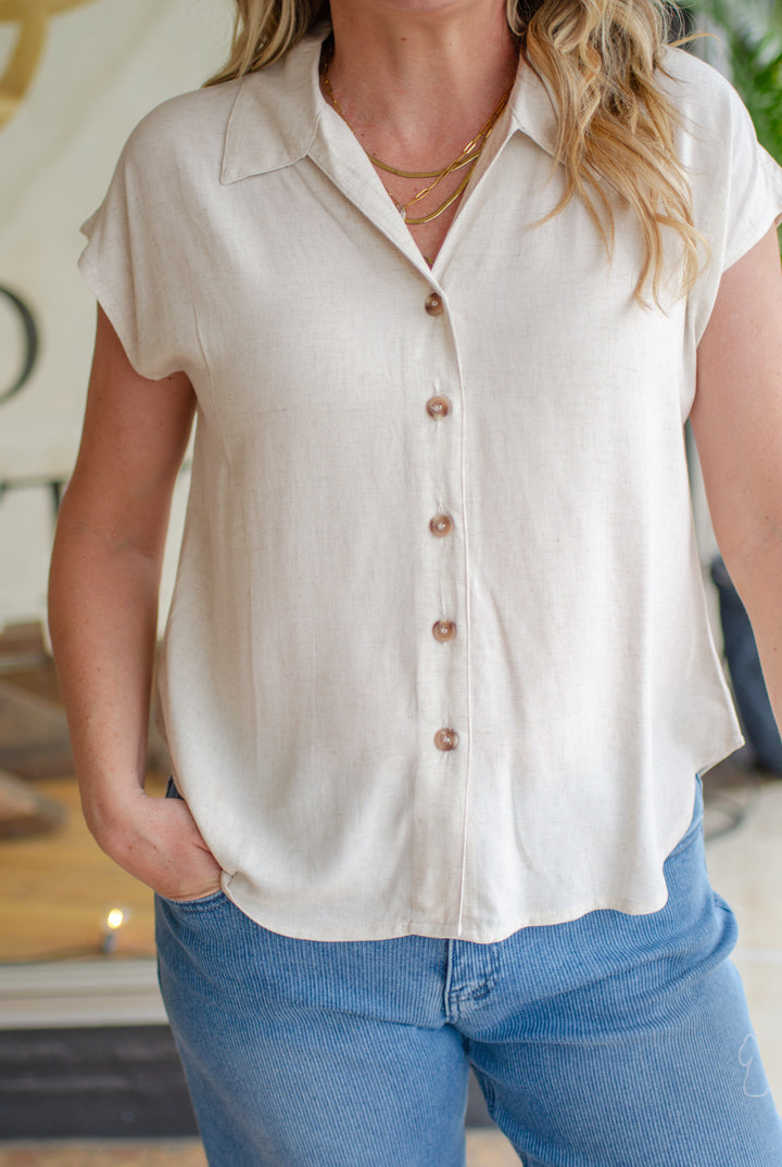 Best of My Love Linen Button Down Collared Top