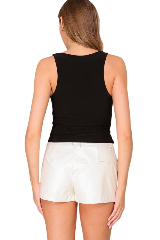 Not So Basic Double Knit V-Neck Tank in Black