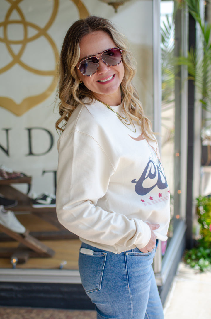 Coors + Cattle Sweatshirt Cut Sweatshirt in Cream