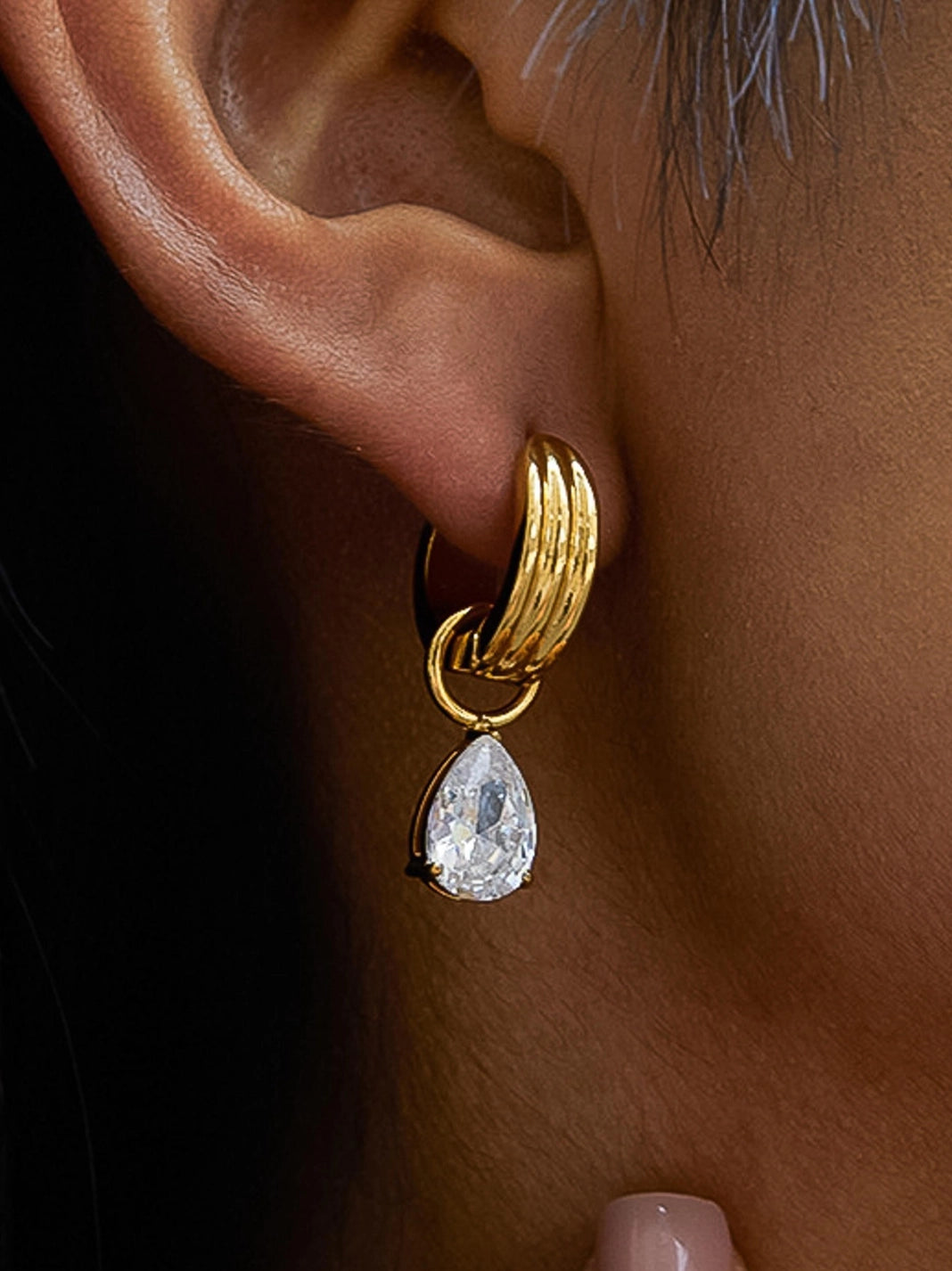 LUXE Julietta 18K Stainless Non-Tarnish Gold Teardrop CZ Earring