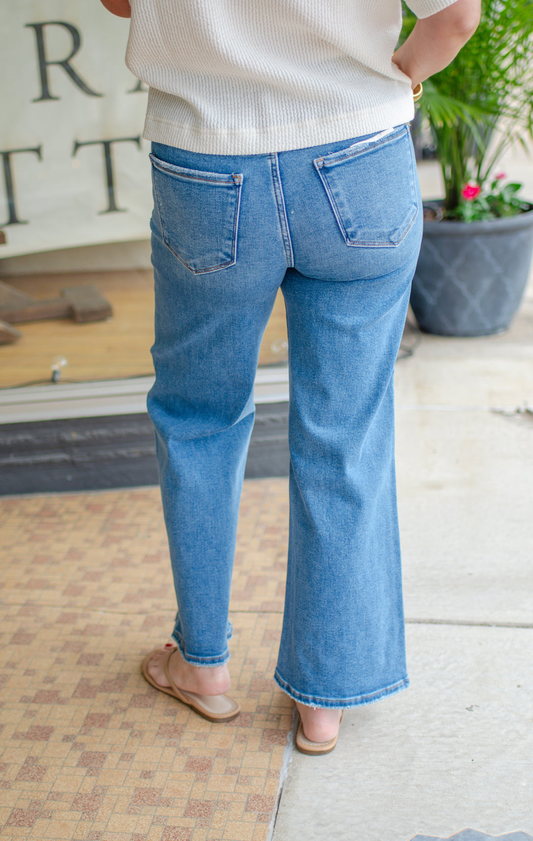 Risen High Rise Tummy Control Crop Wide Leg Jeans