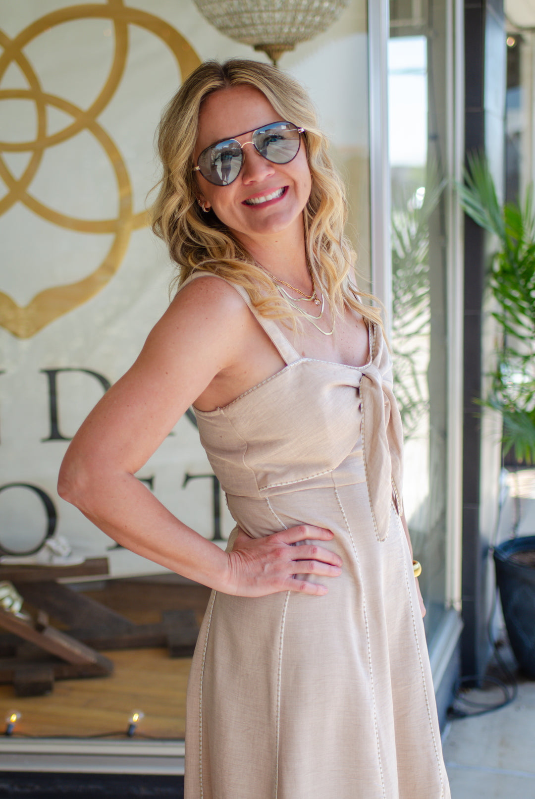 Make It Memorable Tie Front Dress in Natural