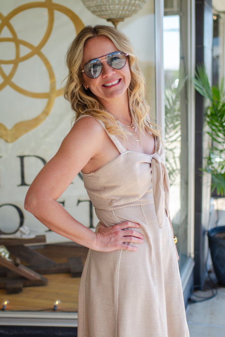 Make It Memorable Tie Front Dress in Natural