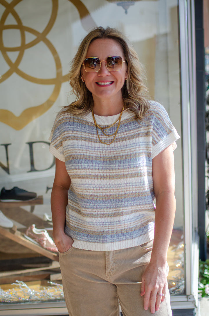 Winter Wonder Stripe Knit Round Neck Top