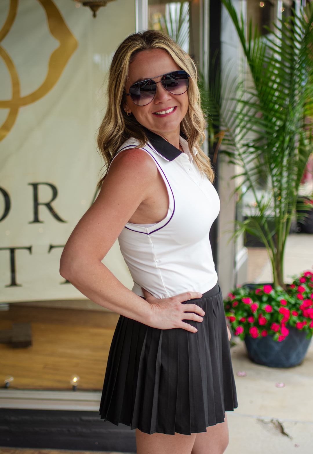 Make It Right White & Black Crop Collared Tennis Top