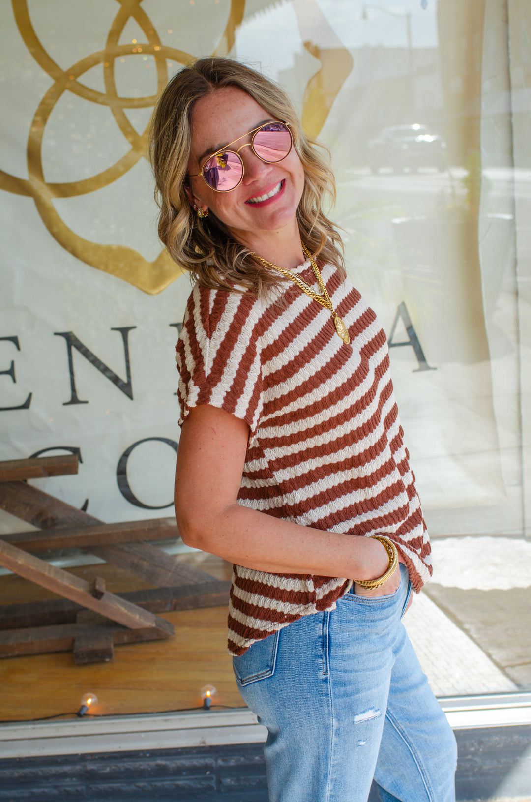 Everyday Striped Top in Brown