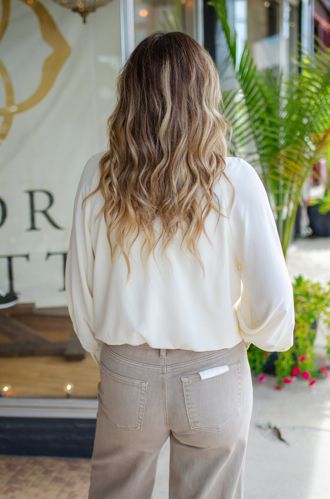 Take Your Time High Necklace Bubble Hem Long Sleeve in Cream