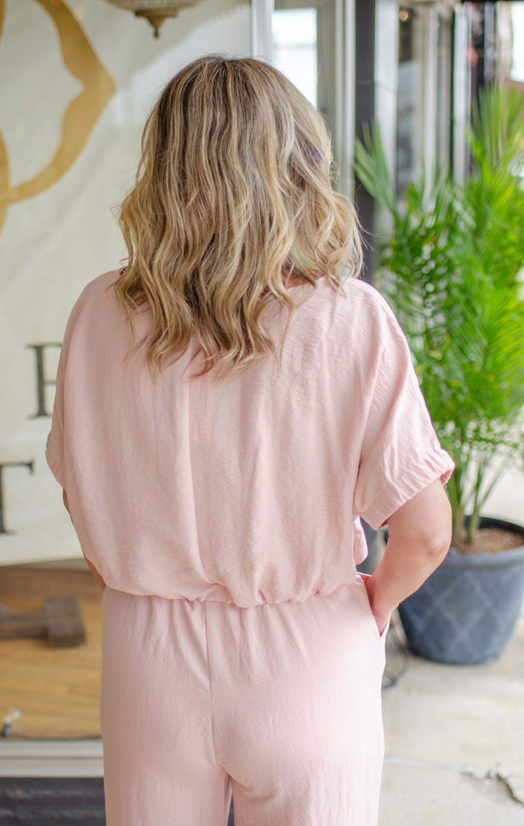 Summer Solstice Dolman Sleeve Bubble Hem Top in Blush