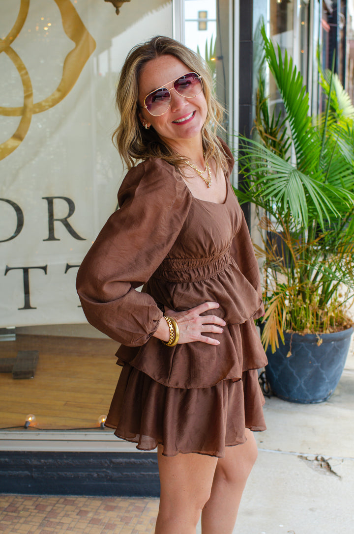 Go Your Own Way Ruffle Tiered Dress in Chocolate