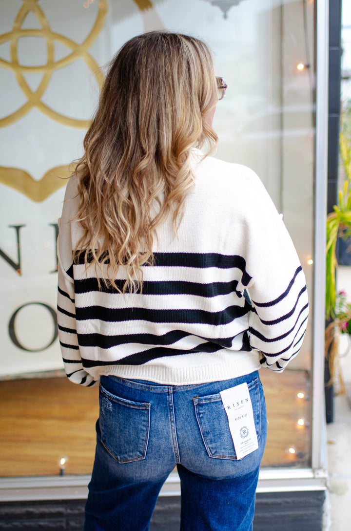 Classic Stripe Knit Rolled Neck Sweater Top