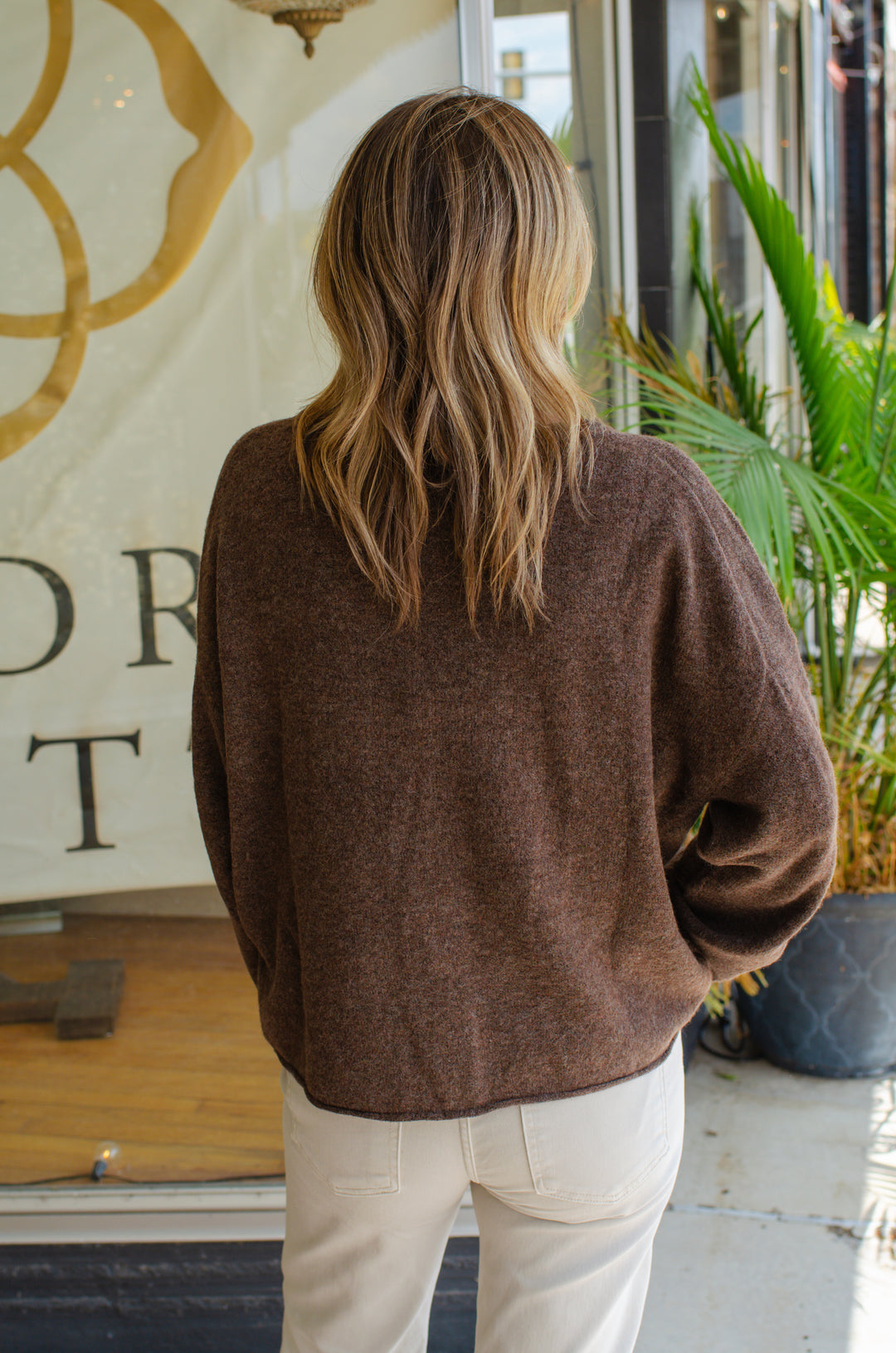 This Love Oatmeal Center Seam Rolled Neck Sweater in Chocolate