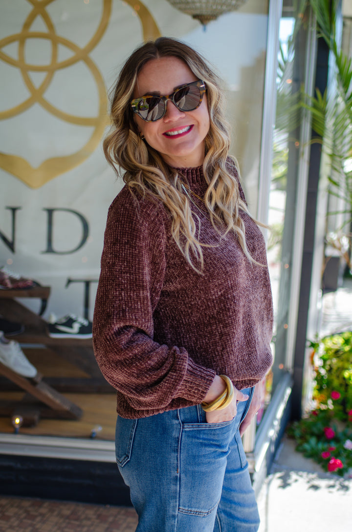Cozy Autumn Ultra Soft Chenille Knit Sweater in Brown
