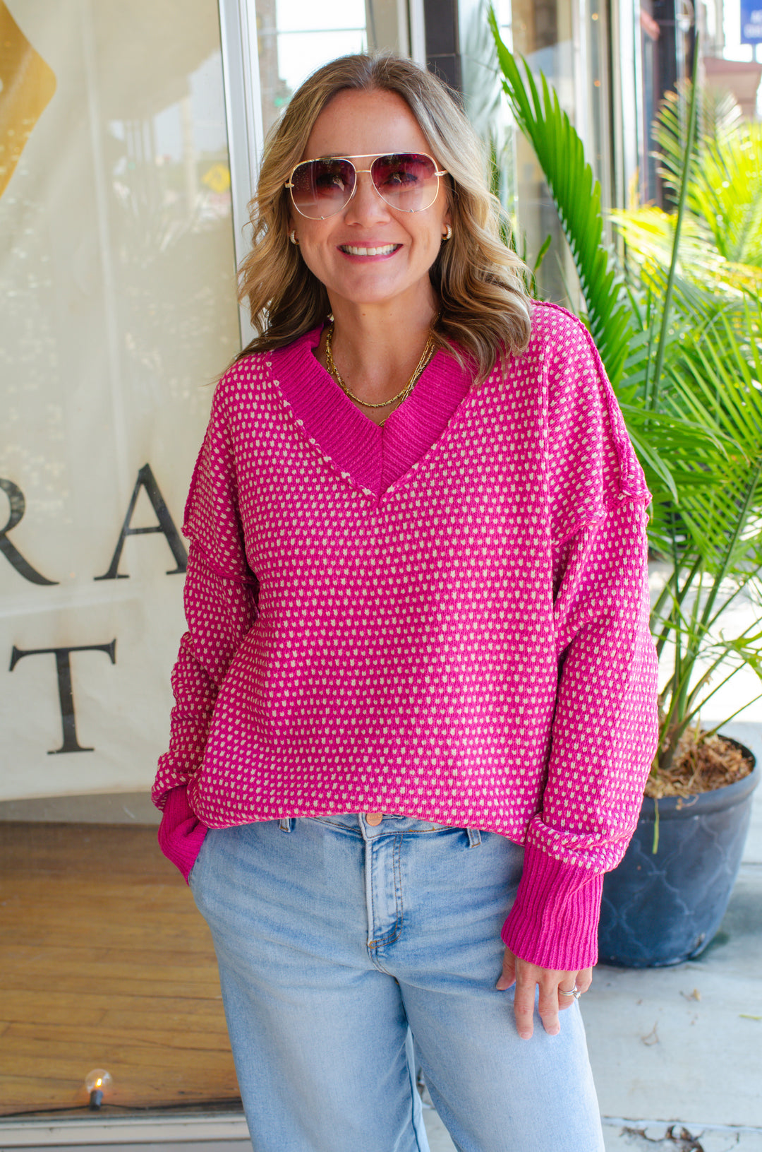 Cozy Vibes Sweater in Hot Pink