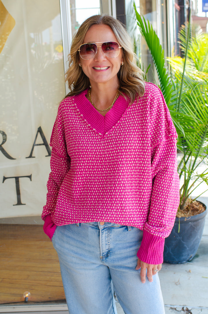 Cozy Vibes Sweater in Hot Pink