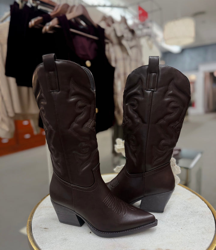 Spin Me Around Faux suede Western Boot in Dark Brown