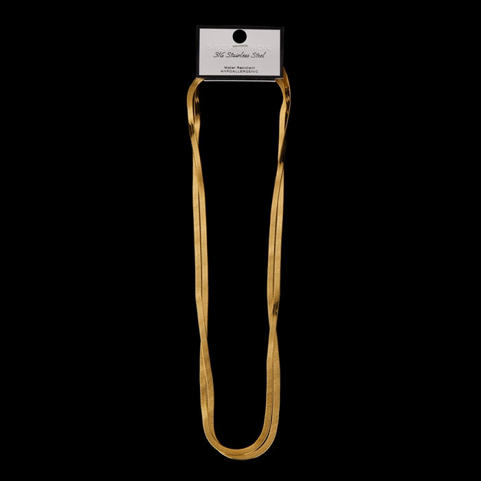 Gold Stainless Steel 2 Layered Herringbone Chain Necklace