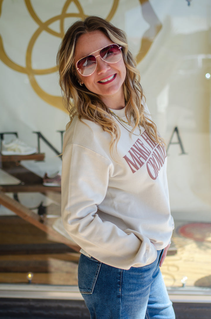 Make Heaven Crowded Puff Letter Sweatshirt in Sand