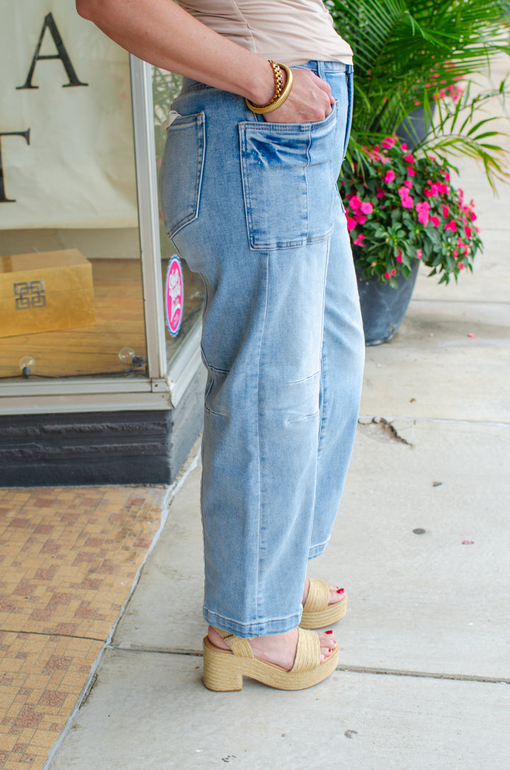 Risen Slouchy Ankle Boyfriend Jeans in Light Wash