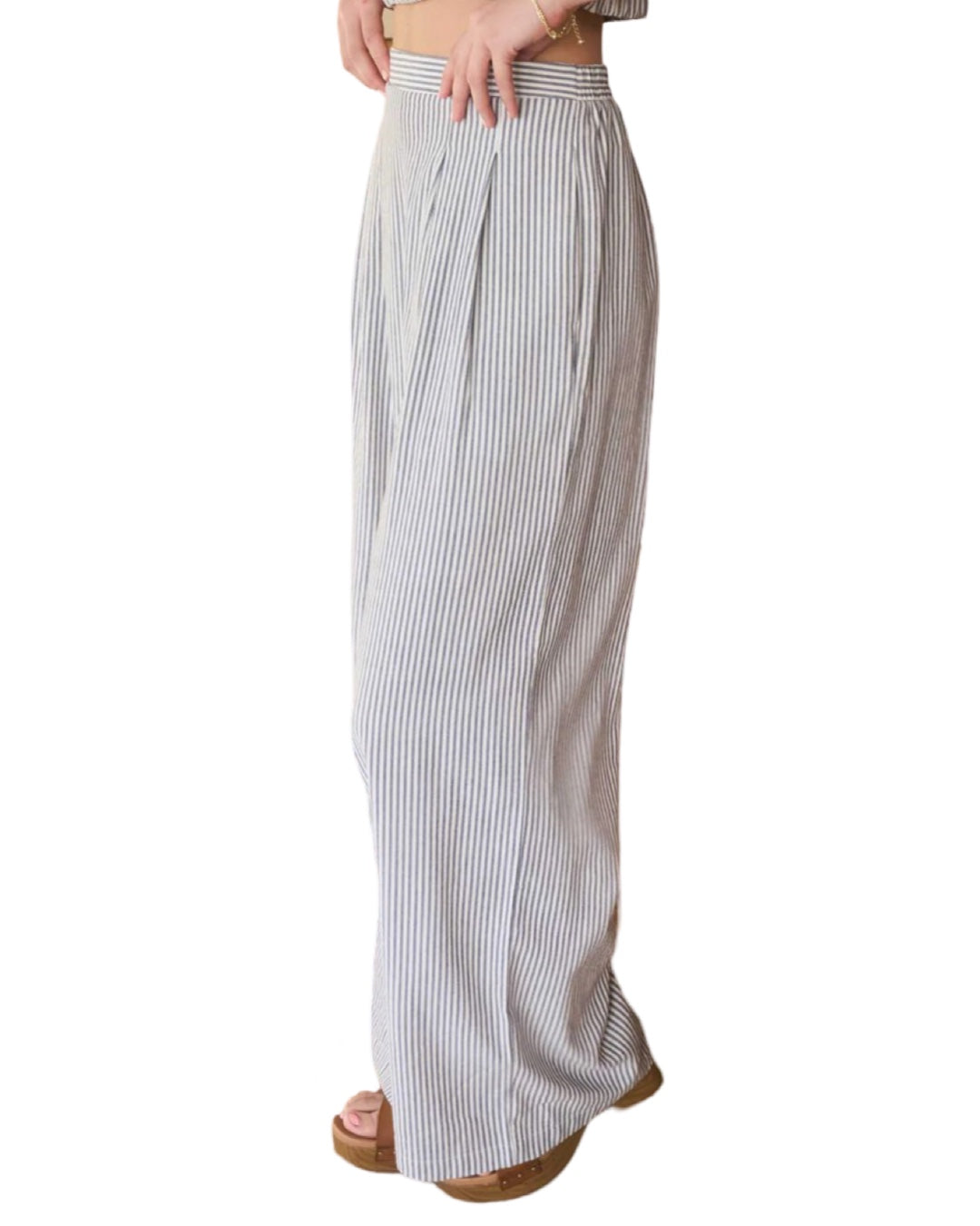 Nautical Moment Tucked Front Stripe Pant in Light Blue