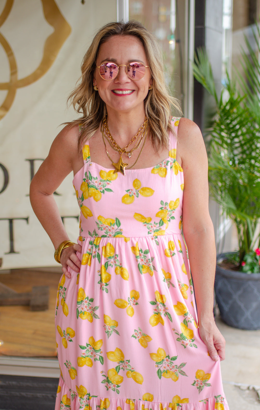 Amalfi Vibes Lemon Printed Tiered Maxi Dress in Pink