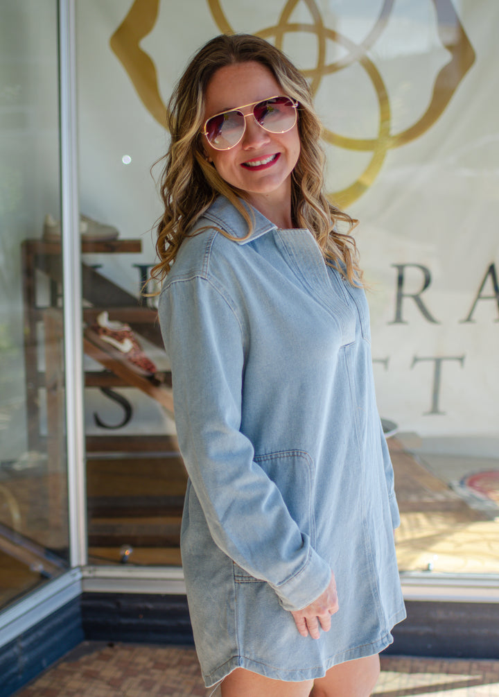 Dreaming Of You Denim Split Collard Dress