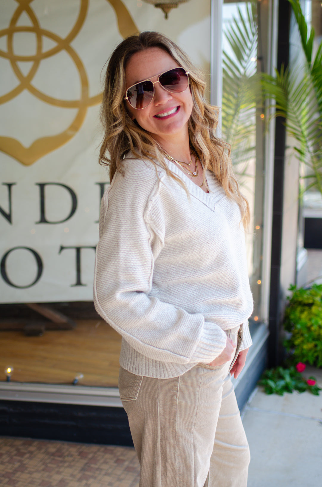 Comfort in You Oatmeal V-Neck Sweater