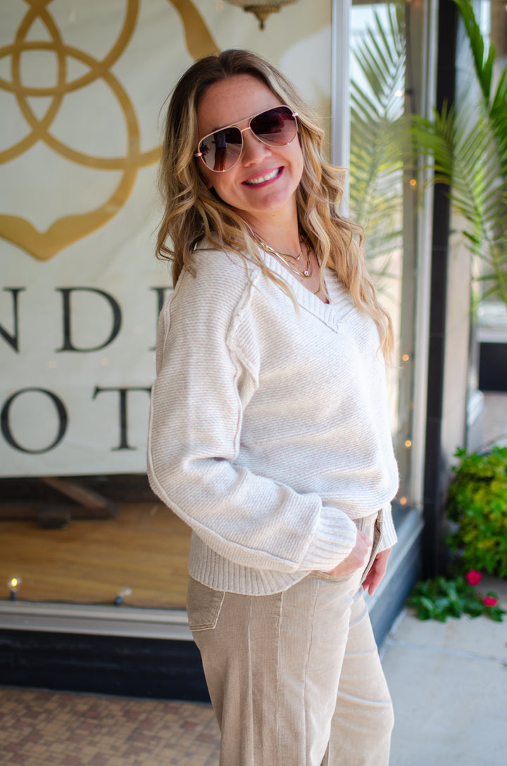 Comfort in You Oatmeal V-Neck Sweater