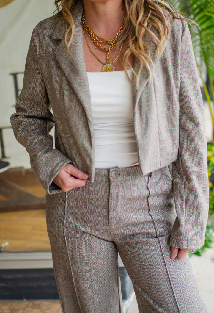 Chic Style Tweed Blazer in Brown
