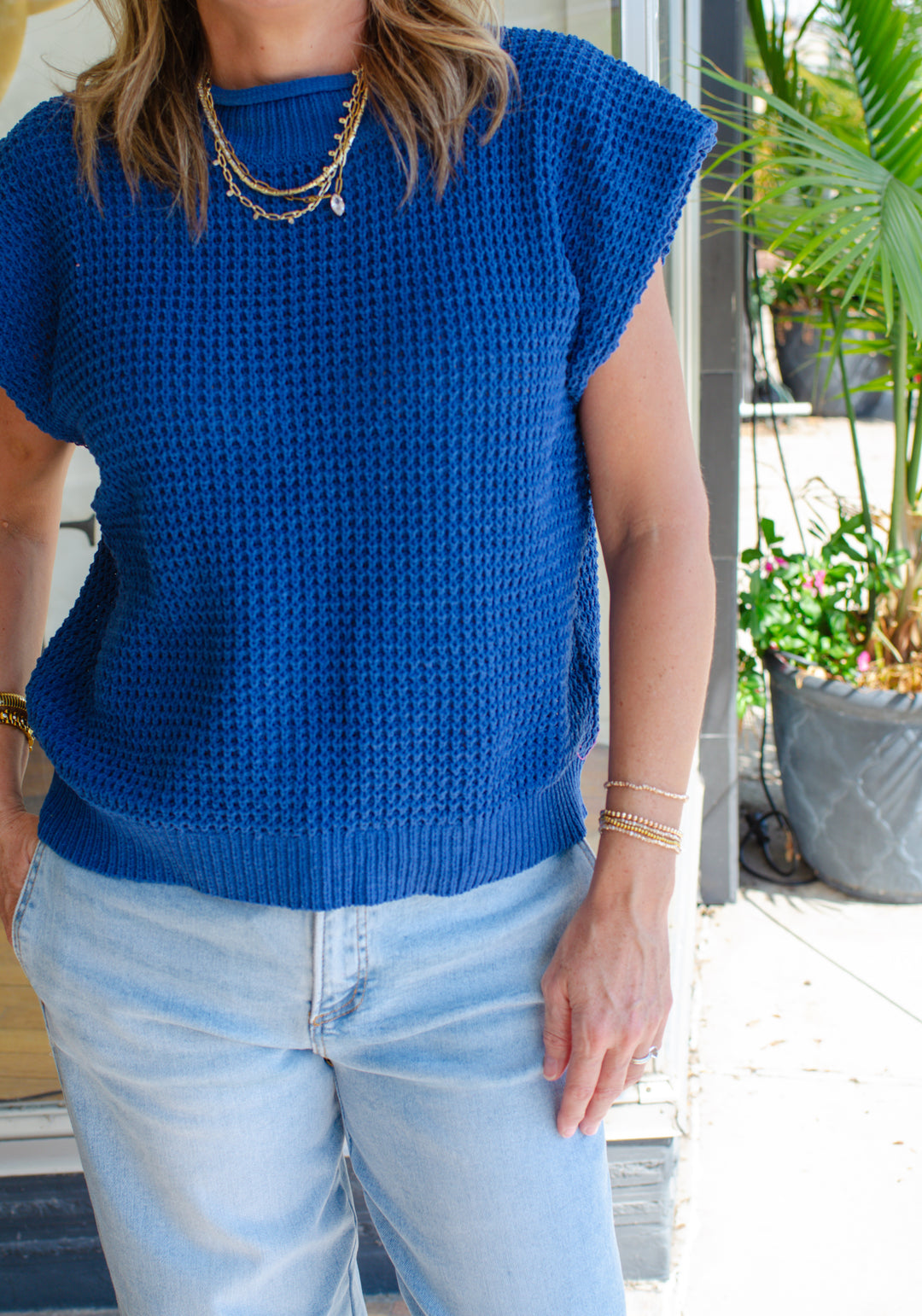 Take Me Back Soft Chenille Knit Sleeveless Sweater Top in Blue