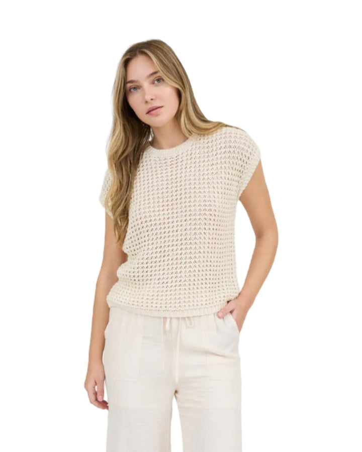 Sweet Summer Crochet Knit Sweater Top in Oatmeal