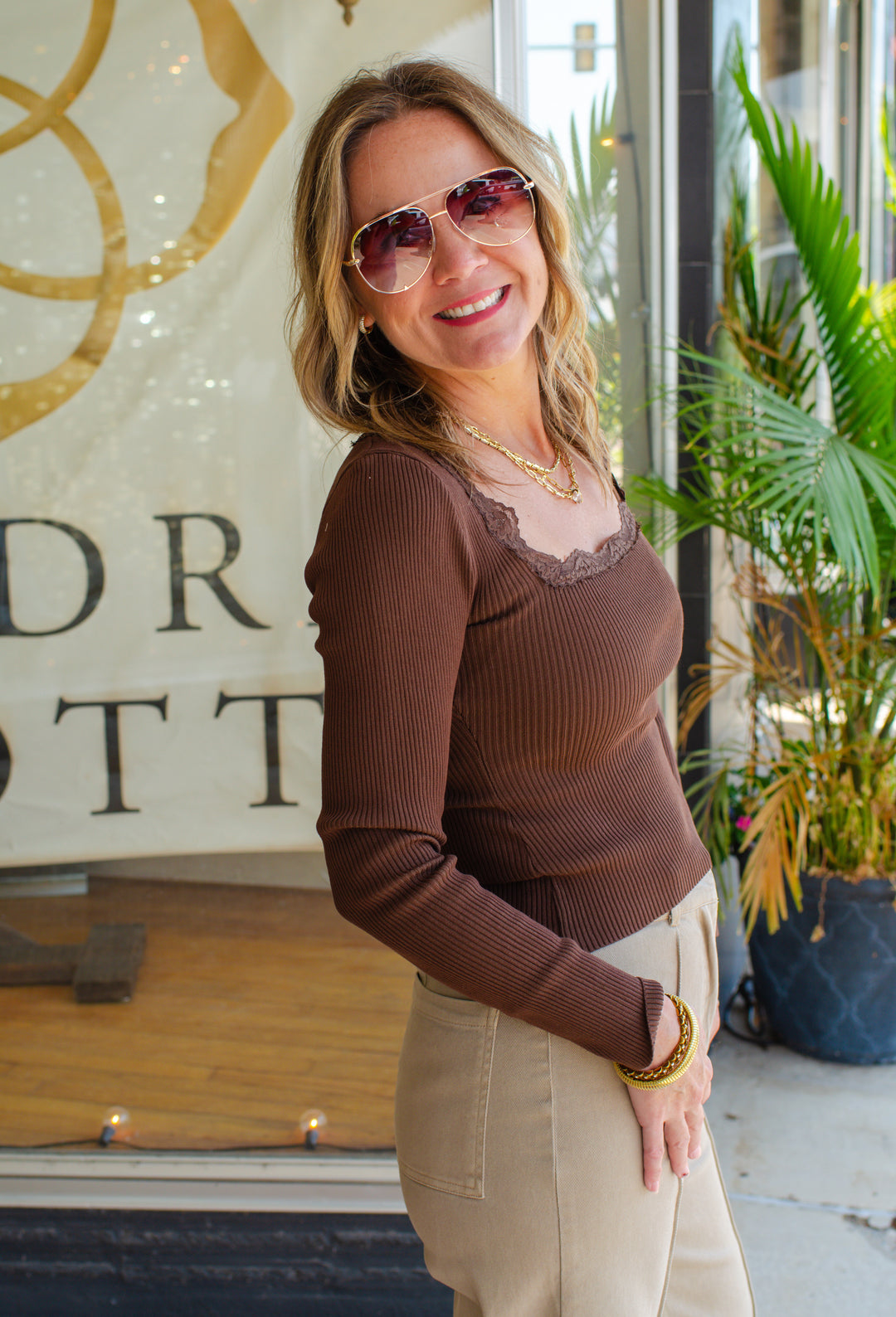 Sweet Crush Long Sleeve Top in Brown