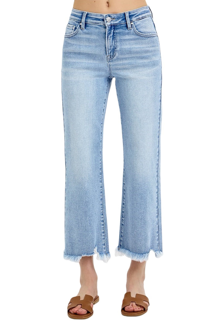 Risen Mid Rise Crop Straight leg Light Denim jeans