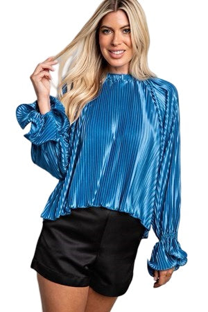 Cold As Ice Accordion Pleated Top in Icy Blue