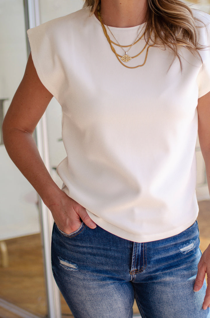 Be in The Moment Round Neck Drop Sleeve Top in Cream