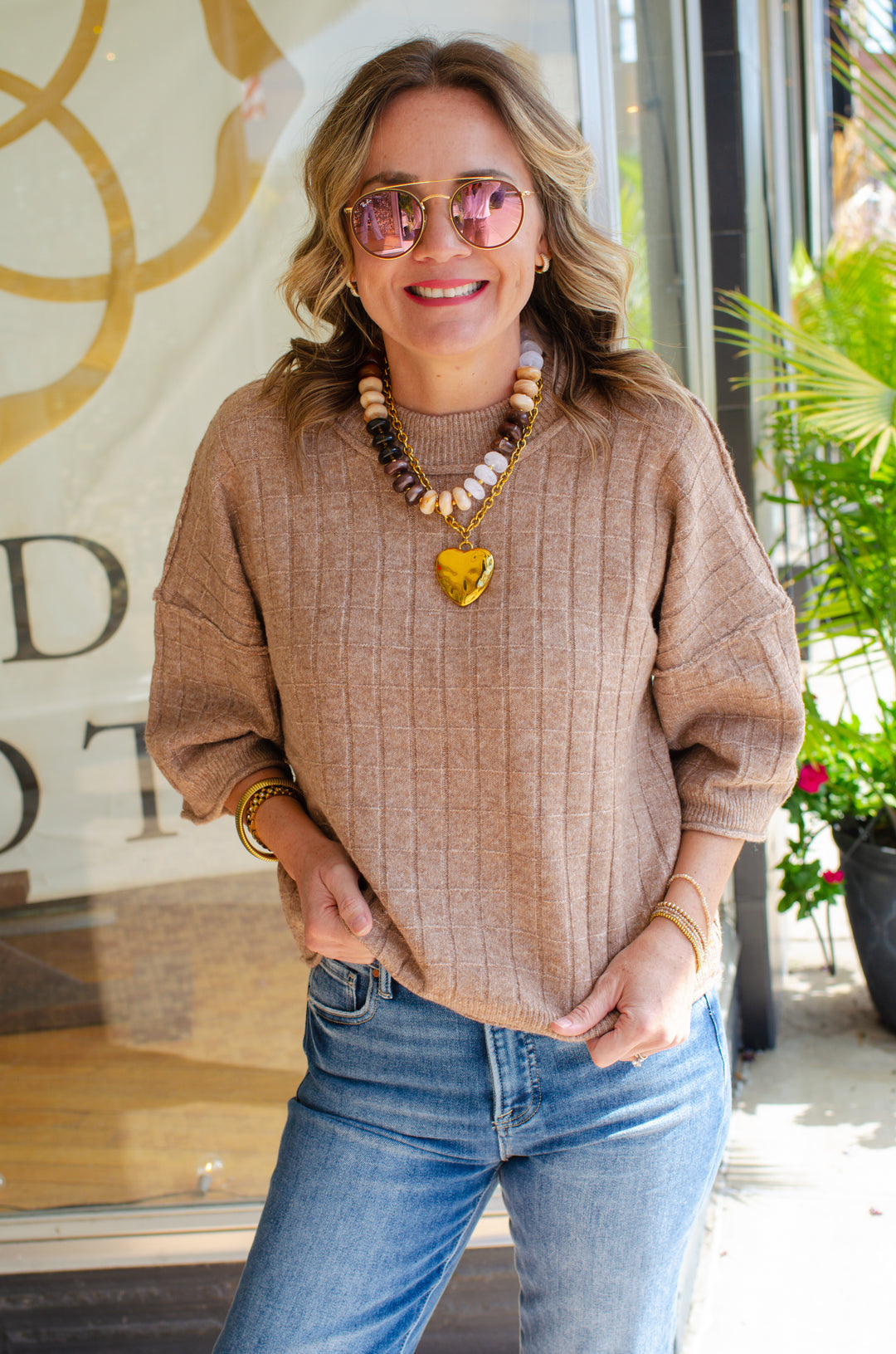 Perfect Fall Short Sleeve Textured Sweater Top in Mocha