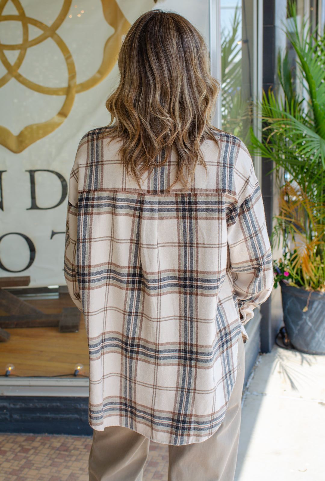 Fireside Button Down Plaid Top in Khaki