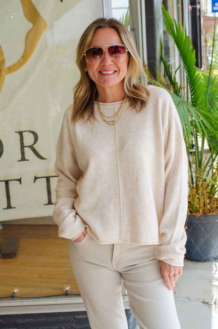 This Love Oatmeal Center Seam Rolled Neck Sweater in Oatmeal