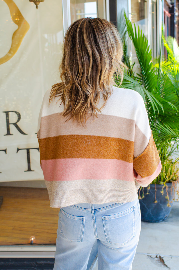 True One Multi Color Stripe Mock Neck Sweatshirt