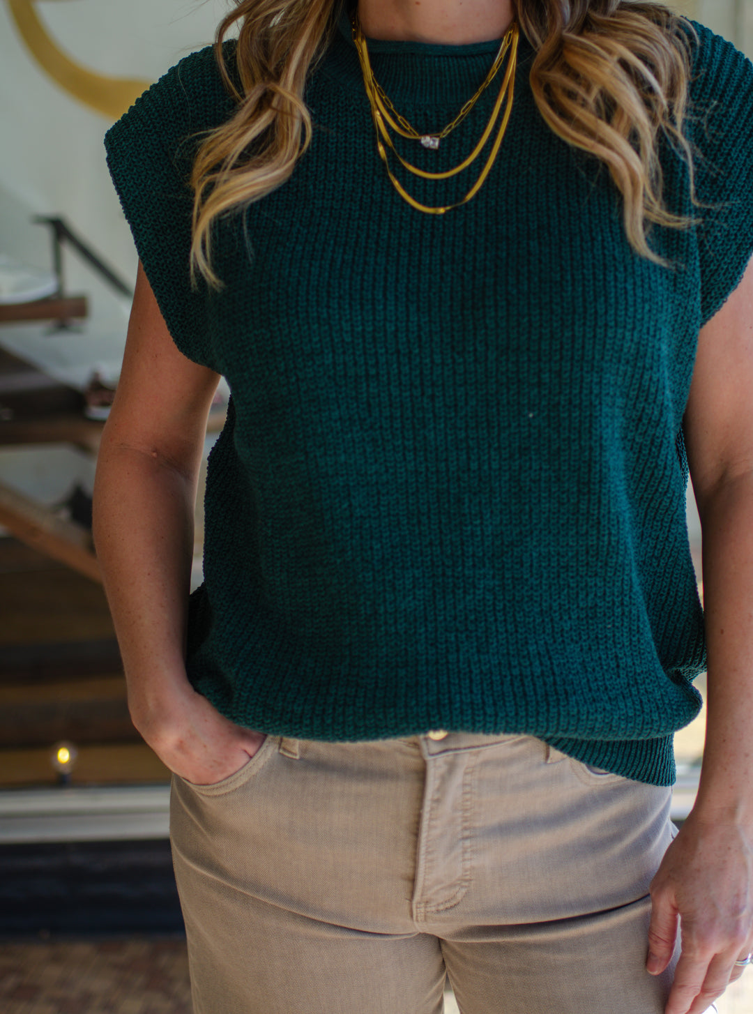 Classic Choice Soft Knit Sweater Vest Top in Forest Green