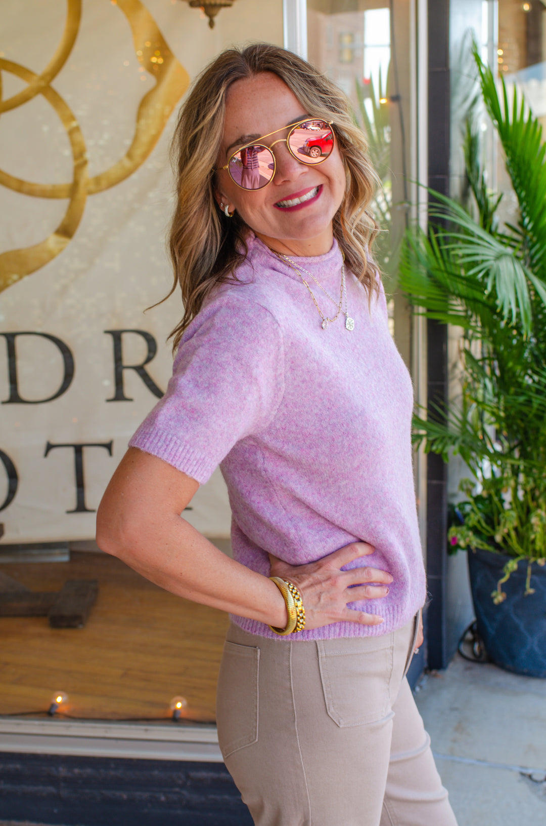 Way to Wander Lightweight Short Sleeve Sweater Top in Lilac