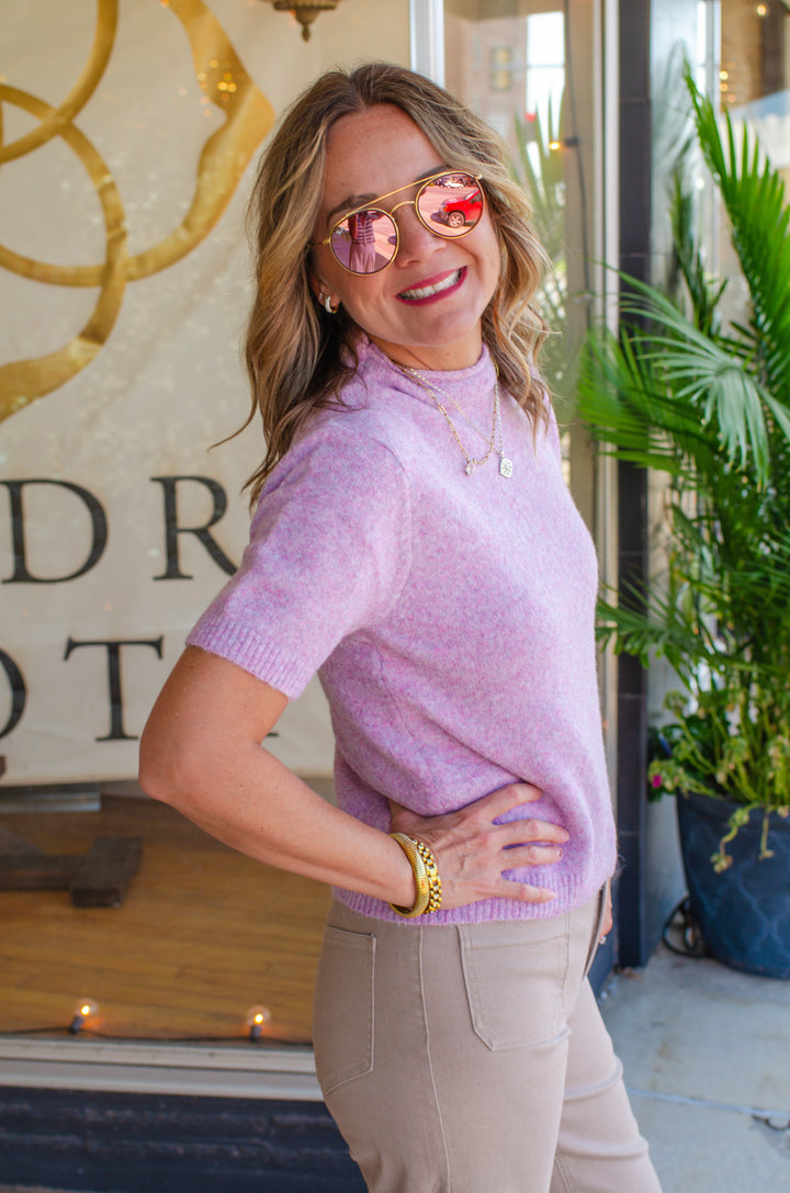 Way to Wander Lightweight Short Sleeve Sweater Top in Lilac