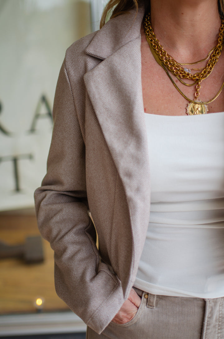 Chic Style Tweed Blazer in Beige
