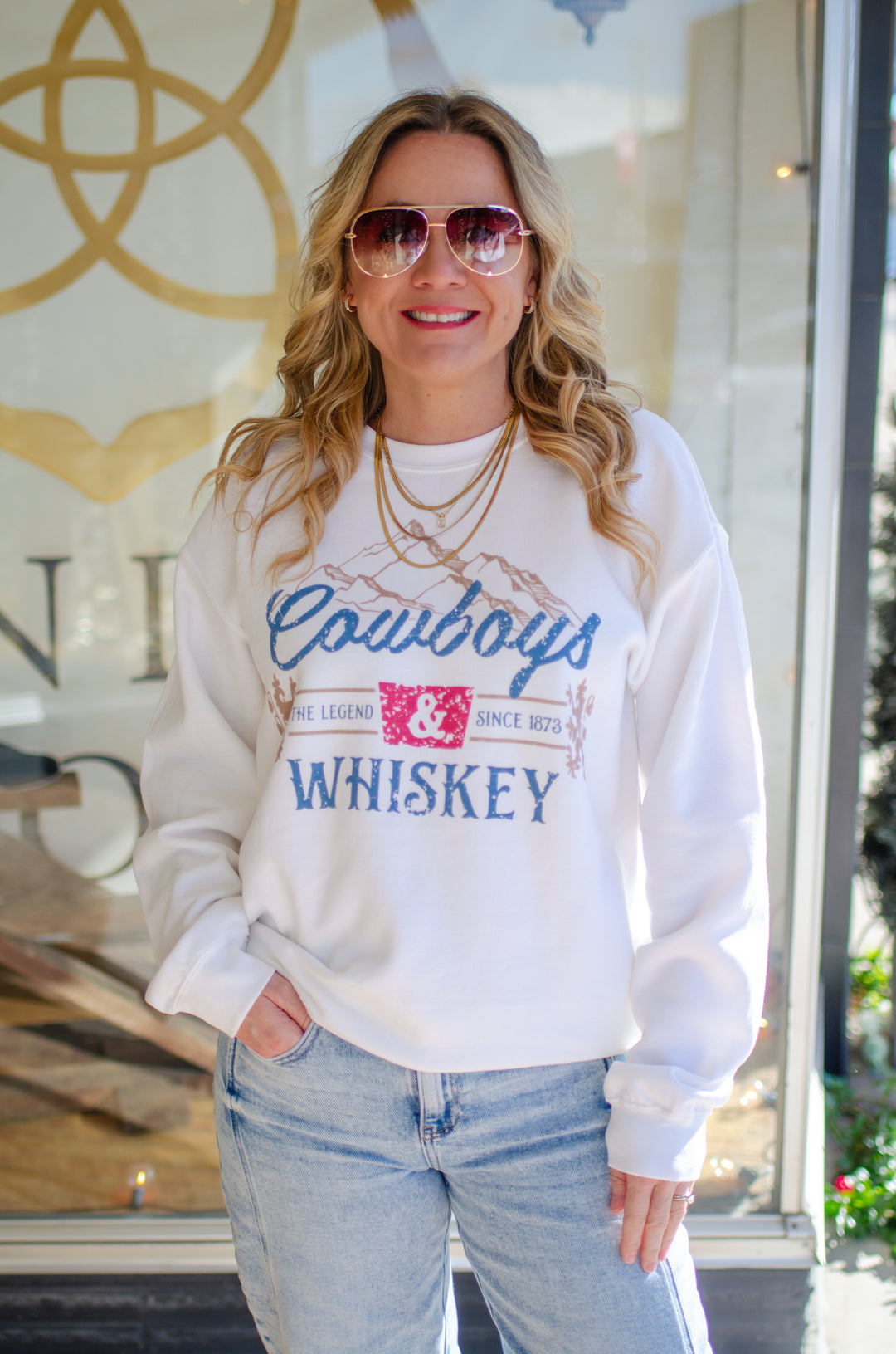 Cowboys & Whiskey Oversized Sweatshirt in White