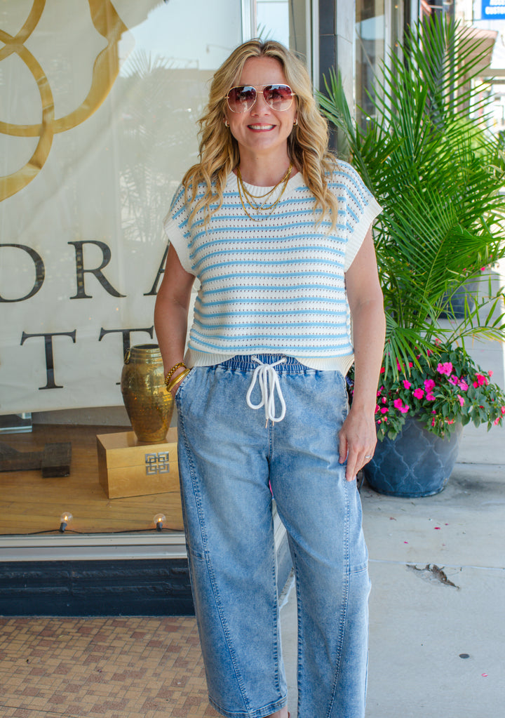 Dream Come True Stripe Knit Top in Blue