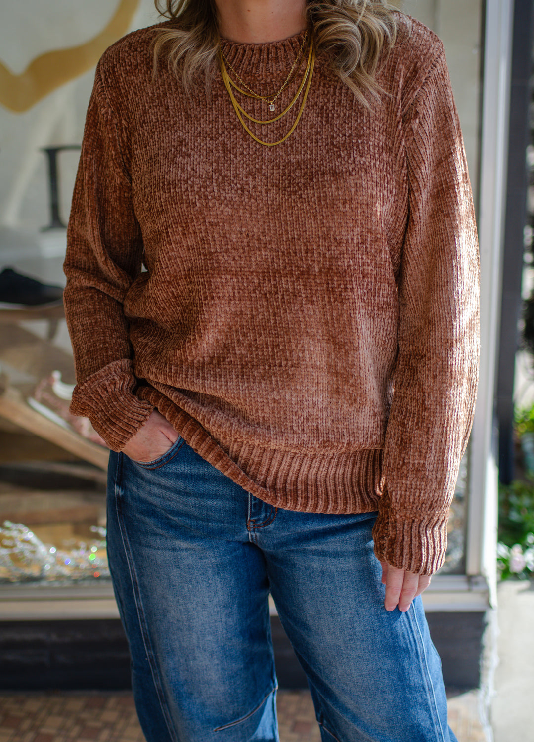 Cozy Autumn Ultra Soft Chenille Knit Sweater in Camel