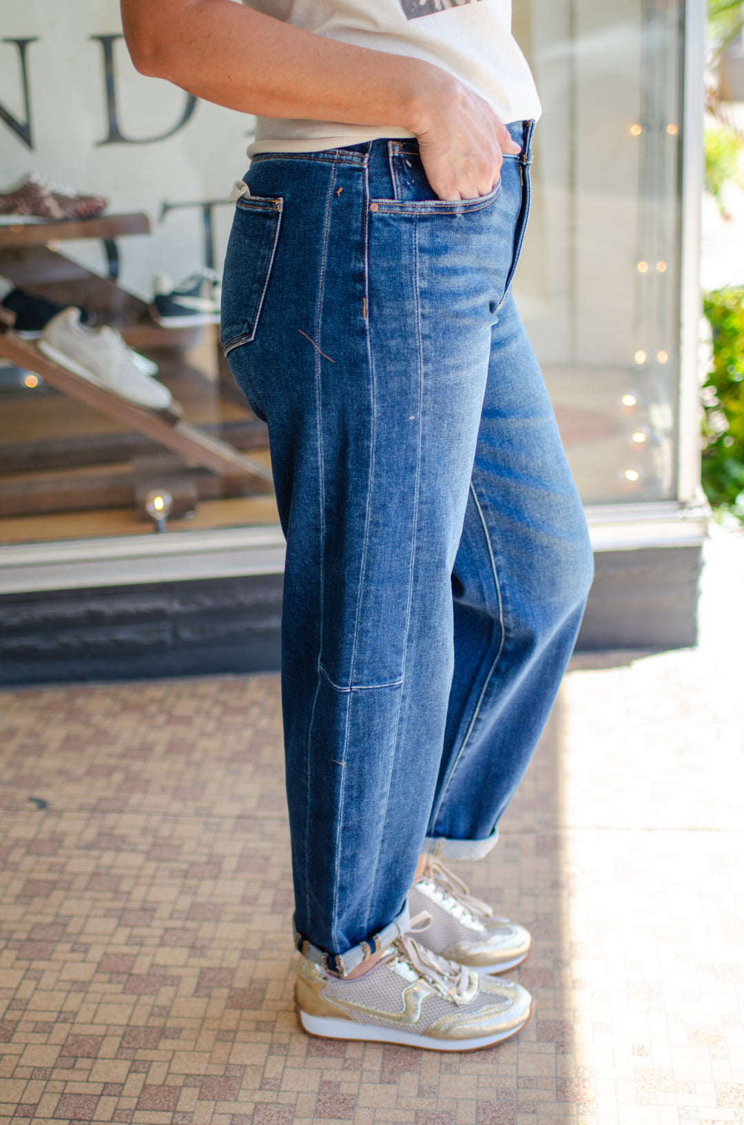 Risen High Rise Barrel Jeans in Dark Wash