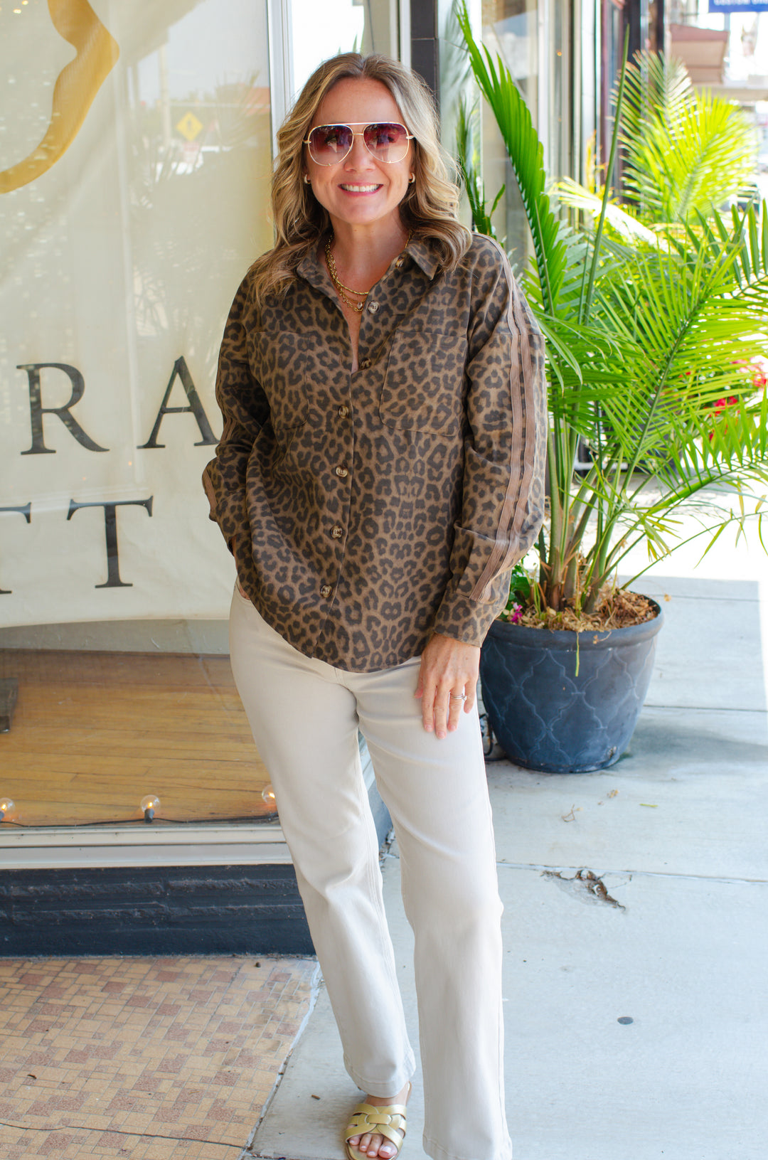 Take It Easy Leopard Button-Down Top in Brown