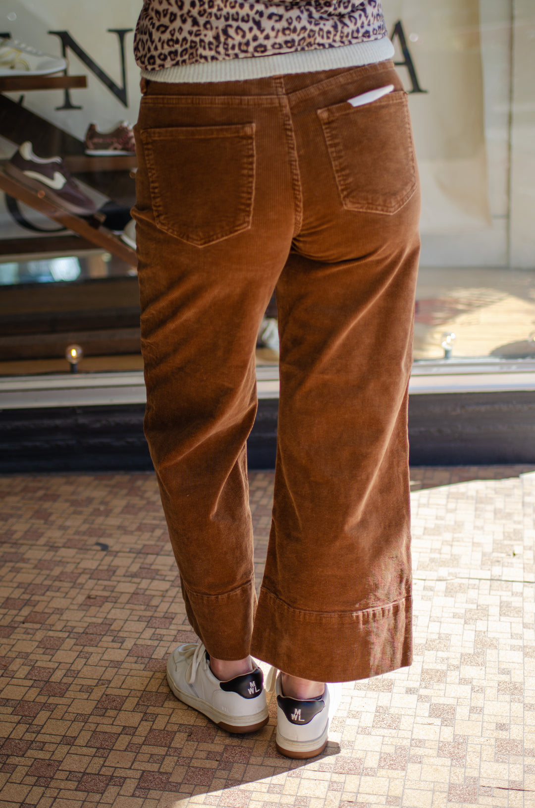 Risen High Rise Crop Wide Corduroy Pants in Camel