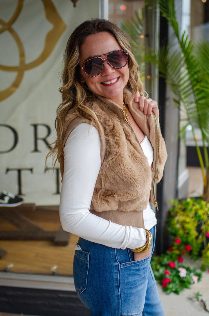 Winter Wonder Faux Fur Vest in Camel