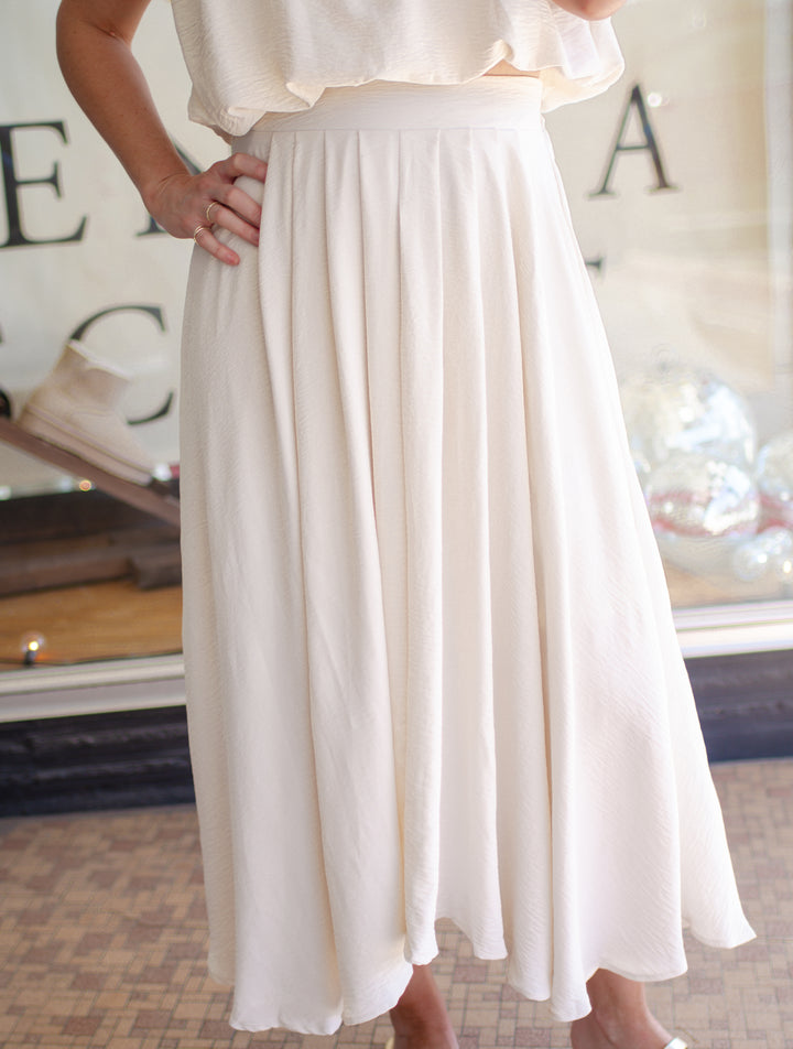 Greek Summer Cream Pleated Midi Skirt